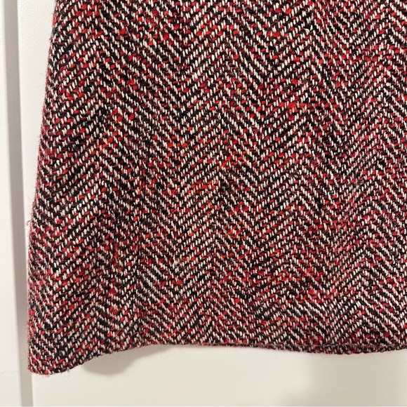 Loft Ann Taylor Black Red White Herringbone Wool Blend Skirt Size 2 Women’s - Picture 3 of 11